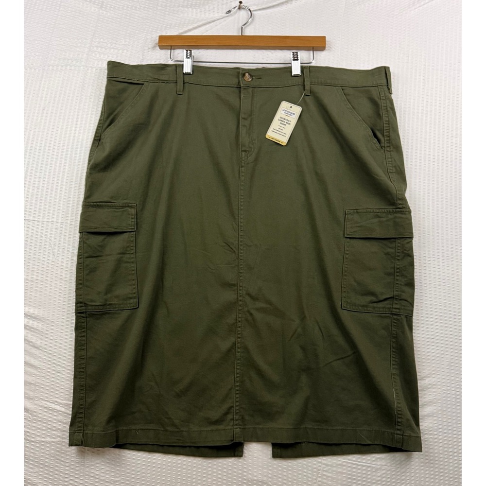 Levi Strauss Signature Womens Plus Size 24 W37 Olive Green Cargo Midi Skirt NWT